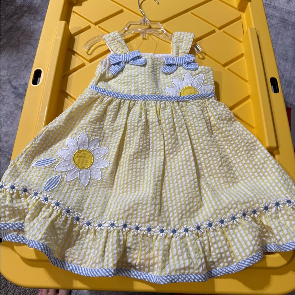 Yellow and White Kids Dress with Floral Design